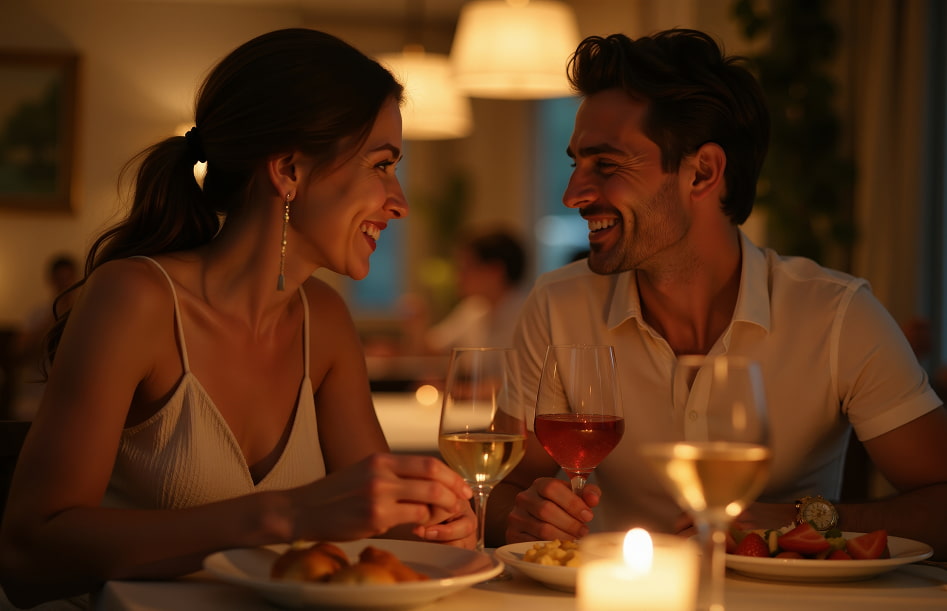 Experiencia Sabores de Cantabria Pareja cenando con vino